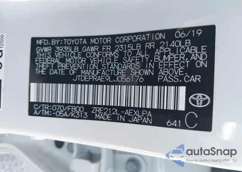 2020 Toyota Corolla Le z USA, uszkodzony, nr VIN JTDEPRAE9LJ056176